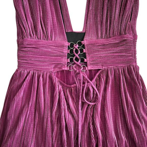 Sabina Musayev Judith Metallic Plunge Neck Pleated Layered Gown Purple Size XL - Picture 12 of 16